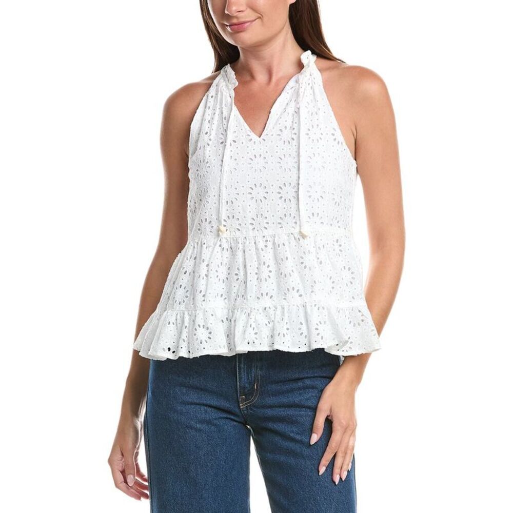 Cece Womens  High Neck Eyelet Top, White